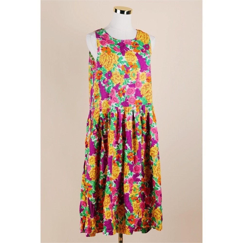 Sz M Vtg Penbrooke Lane Colorful Floral Sleeveless A-Line Midi Dress NWT